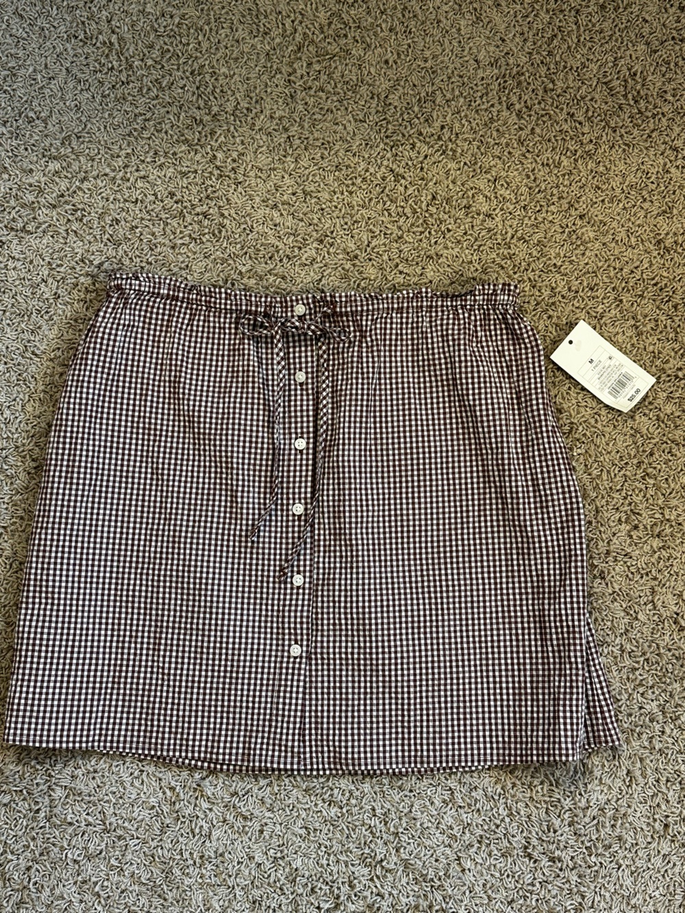 A NEW DAY size MEDIUM Seersucker Brown/White Peplum Hem Top & Skirt NEW! - Picture 8 of 15